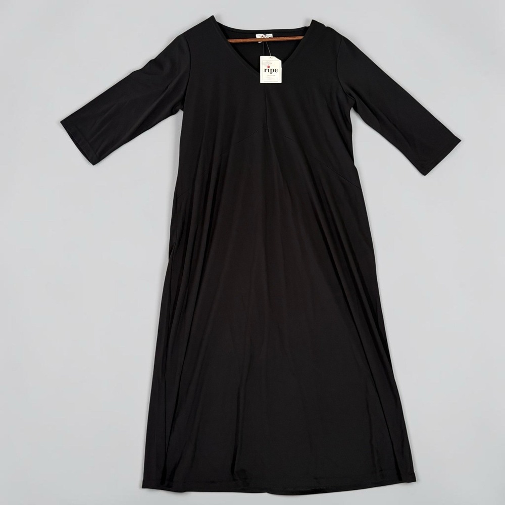 Ripe Maternity Black V-Neck 3/4 Sleeve Midi Dress Size XL RETAIL $72.99